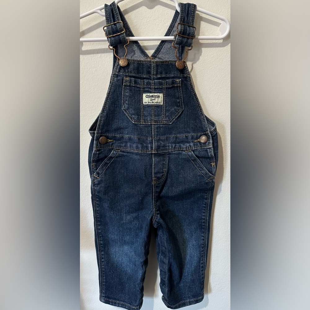 Oshkosh Toddler Girls Blue Denim Overalls with metallic sparkles